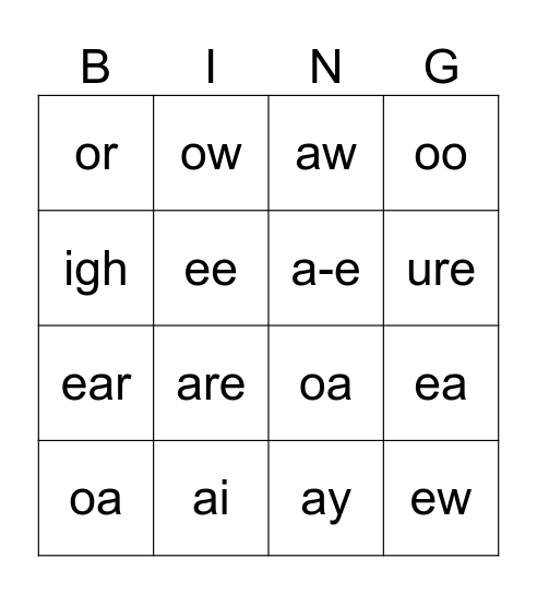 Phonics Bingo Card