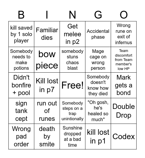Zam Bingo Card