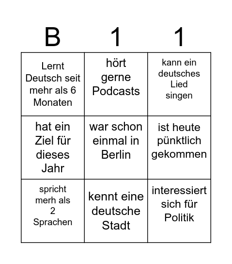 B1.1 - Lass uns einander kennenlernen! Bingo Card