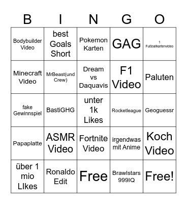 YT Bingo Card