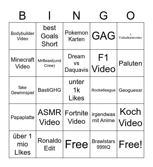 YT Bingo Card