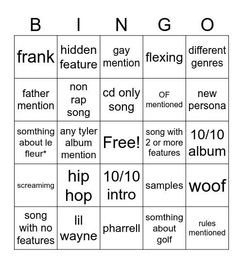 DTTG Bingo Card