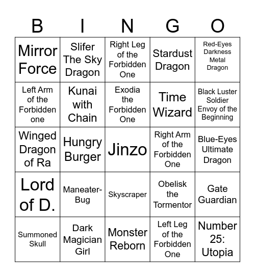TCG Bingo Card