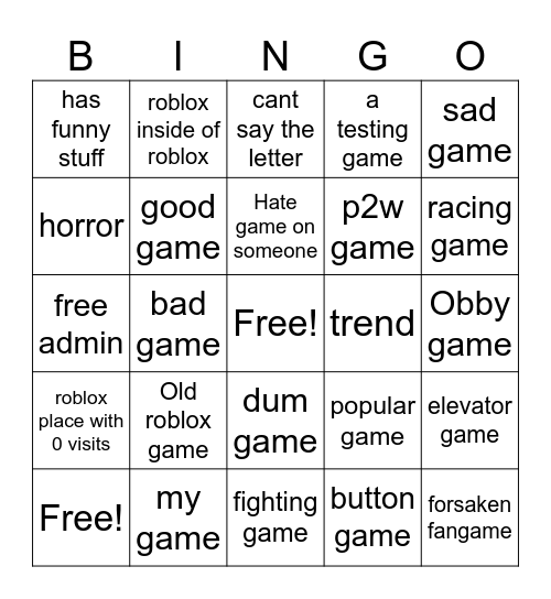 roblox Bingo Card