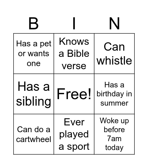 Human Bingo Card