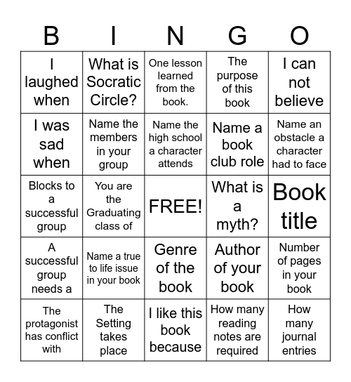 Book Club Bingo Card