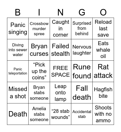 Dechart Games Dishonored Bingo Card