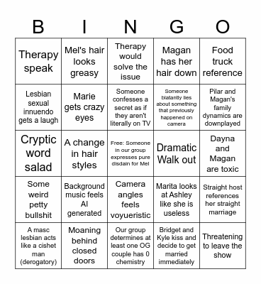 The Ultimatum Bingo Card
