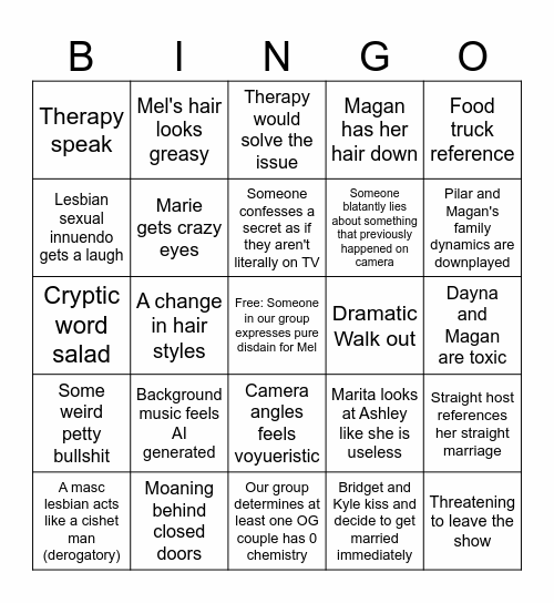 The Ultimatum Bingo Card