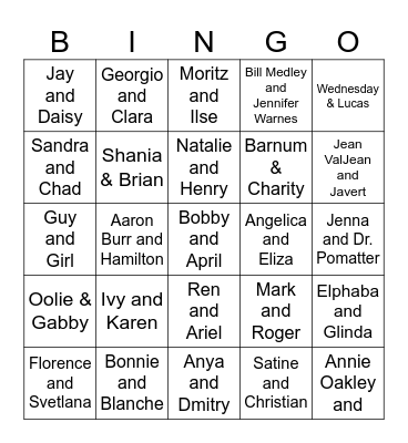 DUETS 16 BAR Bingo Card