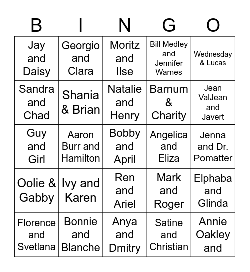 DUETS 16 BAR Bingo Card