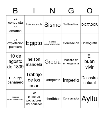 sociales Bingo Card