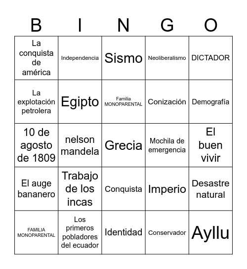 sociales Bingo Card