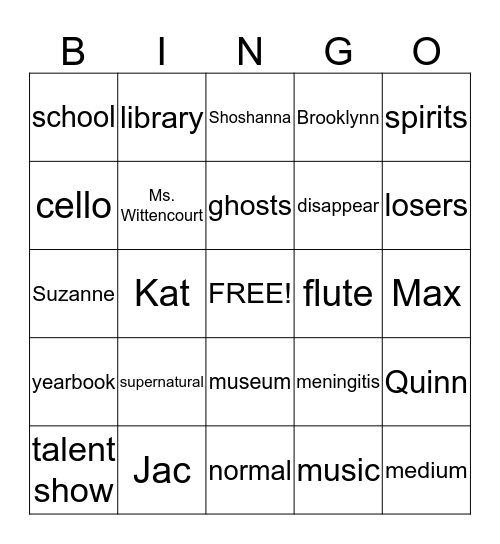 Suddenly Supernatural Bingo Card