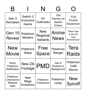 Pokémon Presents July 2025 Bingo Card