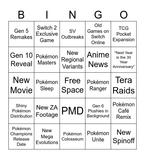 Pokémon Presents July 2025 Bingo Card