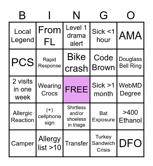 ER BINGO Card