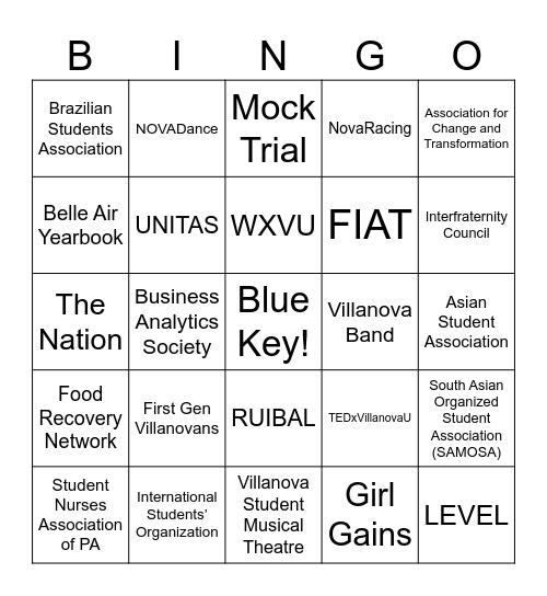 Campus Involvement Bingo Card