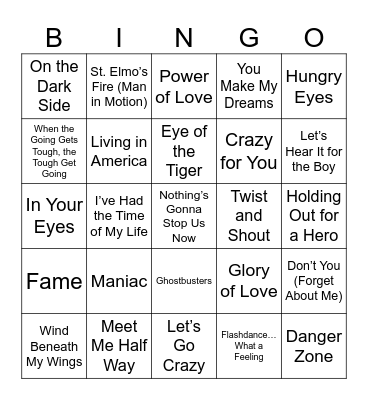 80's Movie Soundtracks Bingo Card