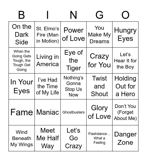 80's Movie Soundtracks Bingo Card