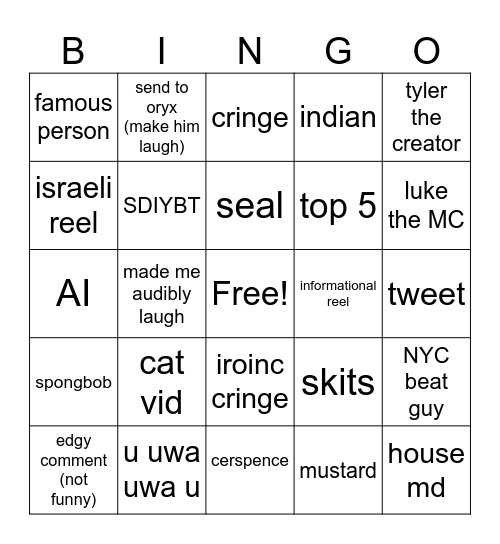 instagram Bingo Card