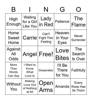 80's power ballads Bingo Card