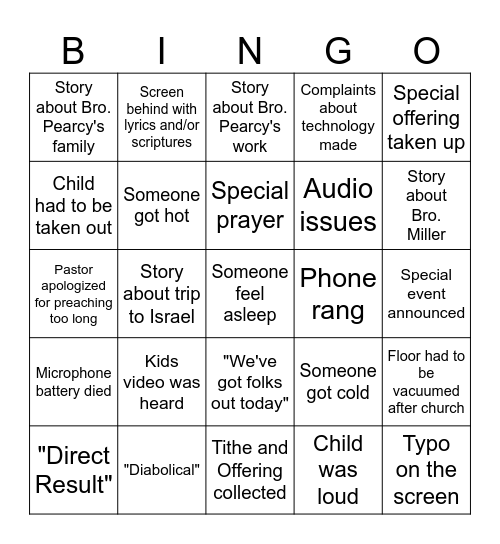 Church Bingo Card