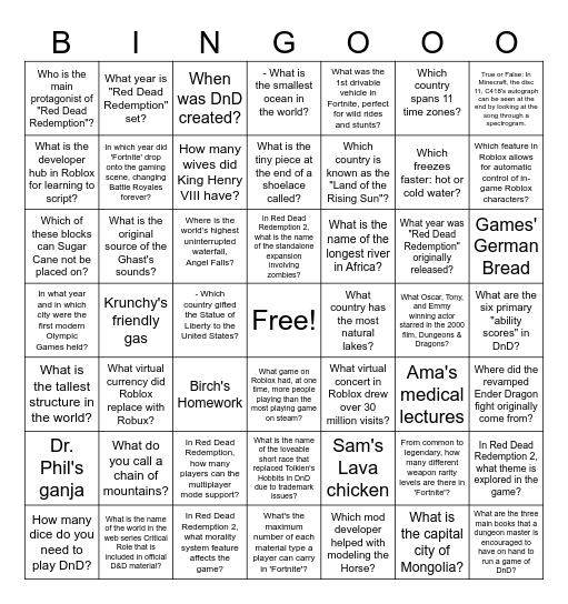IgNight Bingo Card