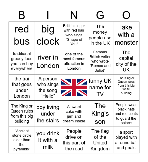 Get to know the UK! Bingo Card