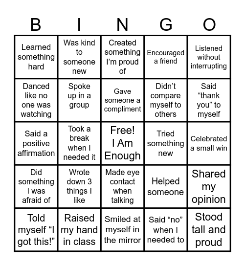 Queen's Confidence Bingo Card