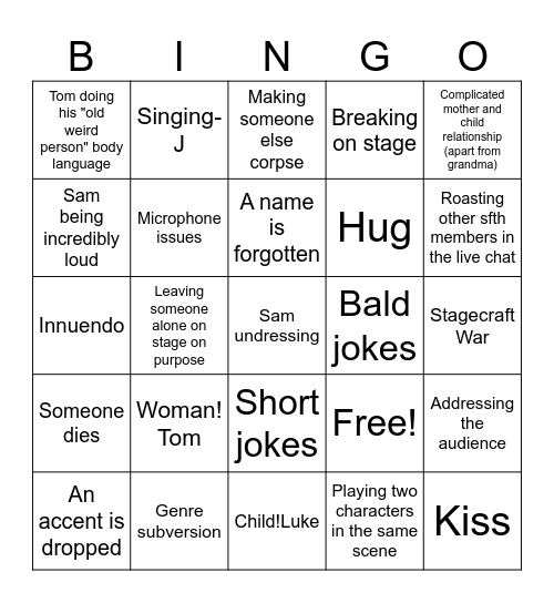 I don't want to visit grandma longform Bingo Card