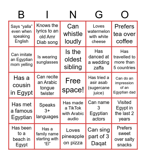Egyptian NextGen Society Bingo Card