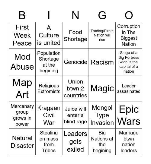 BnB Bingo Card Bingo Card