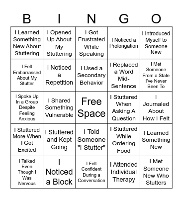 Stuttering Bingo Card