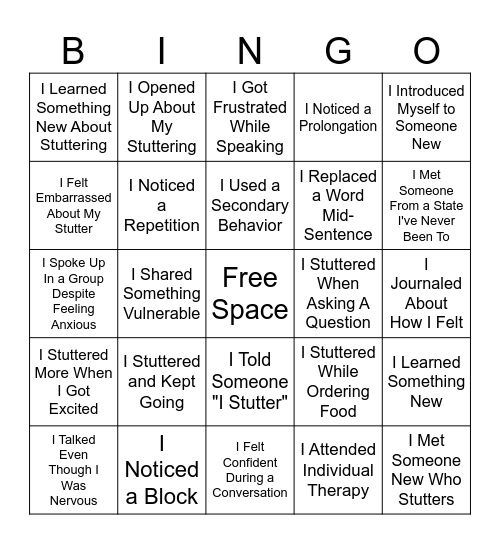 Stuttering Bingo Card
