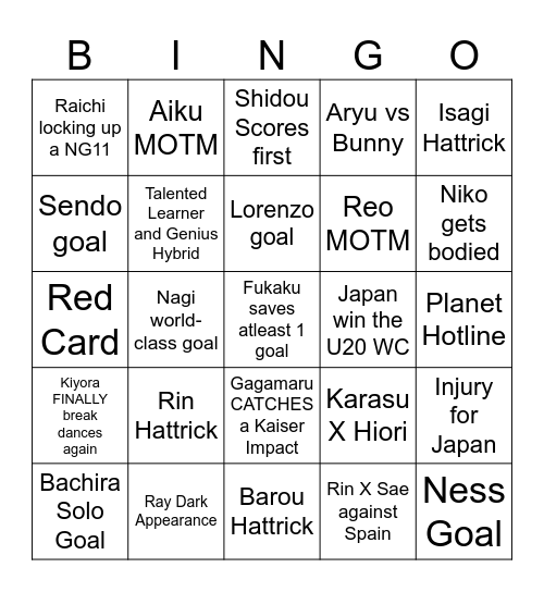U20 WC Bingo Card