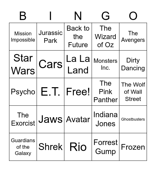 ♫  Movie Theme Songs  ♫ Bingo Card