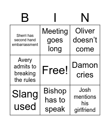 July 20th Bingo Card