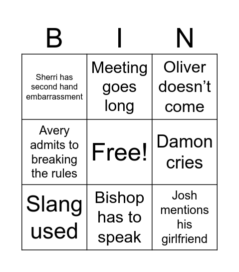 July 20th Bingo Card