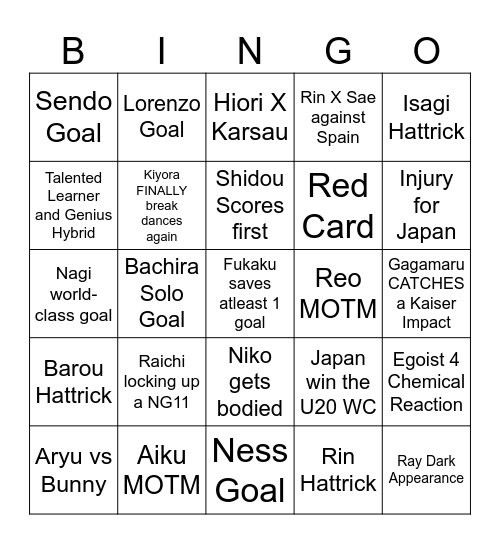 U20 World Cup Bingo Card