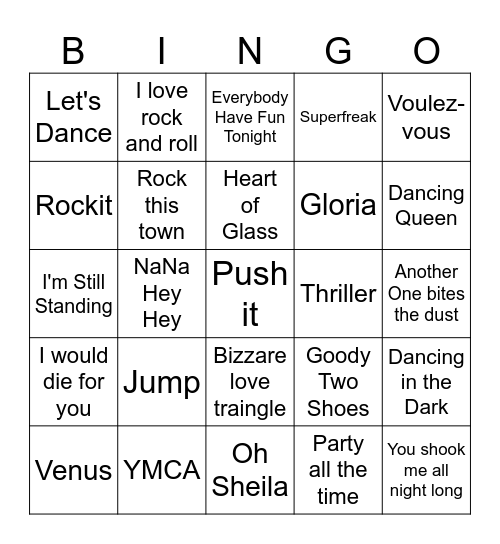 80's faves Bingo Card