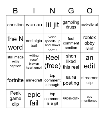 Reels bingo Card