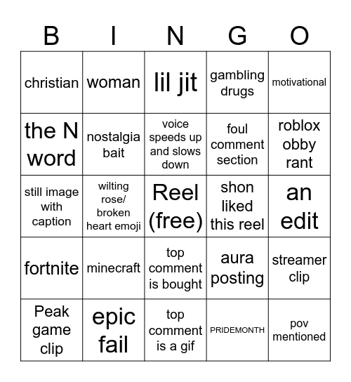 Reels bingo Card