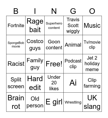 Instagram reels vs tik Tok Bingo Card