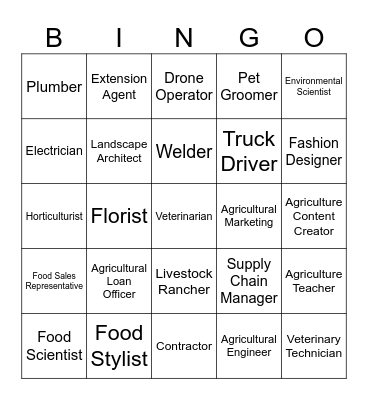 Agriculture Careers BINGO Card