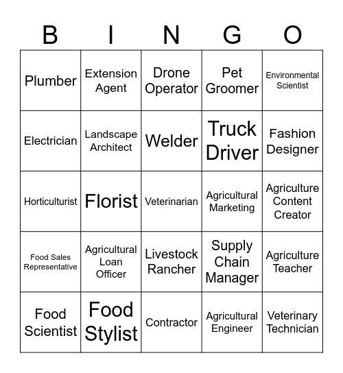 Agriculture Careers BINGO Card