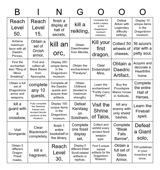 skyrim randomizer Bingo Card