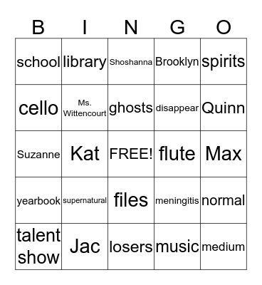 Suddenly Supernatural Bingo Card