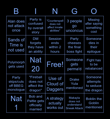 The Darkest Hour Final Session Bingo Card