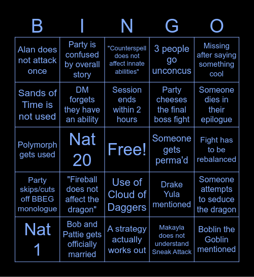 The Darkest Hour Final Session Bingo Card